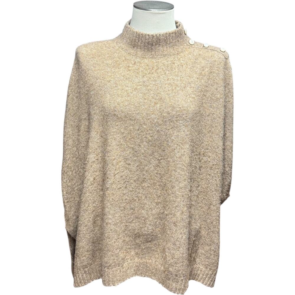J.Crew Wool Blend Mock Neck Oversized Sleeveless Sweater Tan One Size